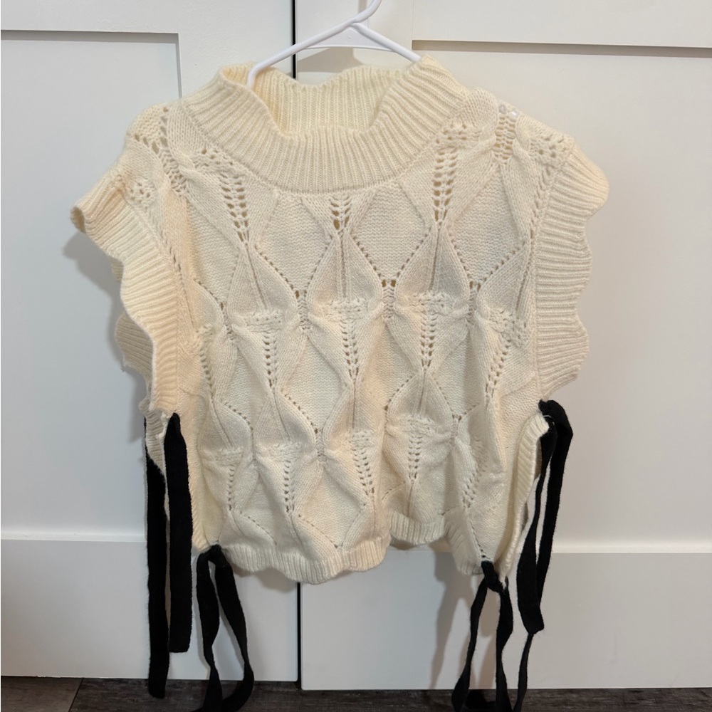 Cream Knit Sweater with Black Accents